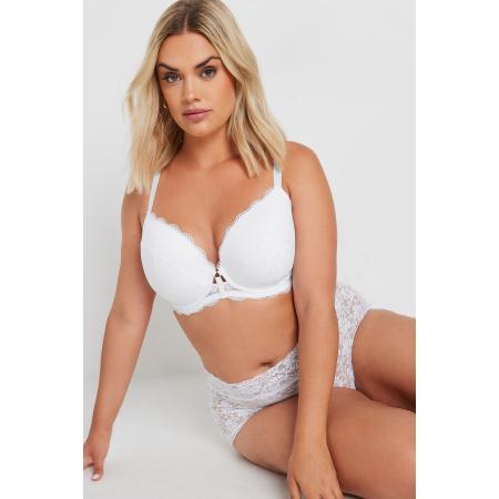 Yours Voorgevormde Diepuitgesneden Bh Met Bloemenkant In Wit Size 110G