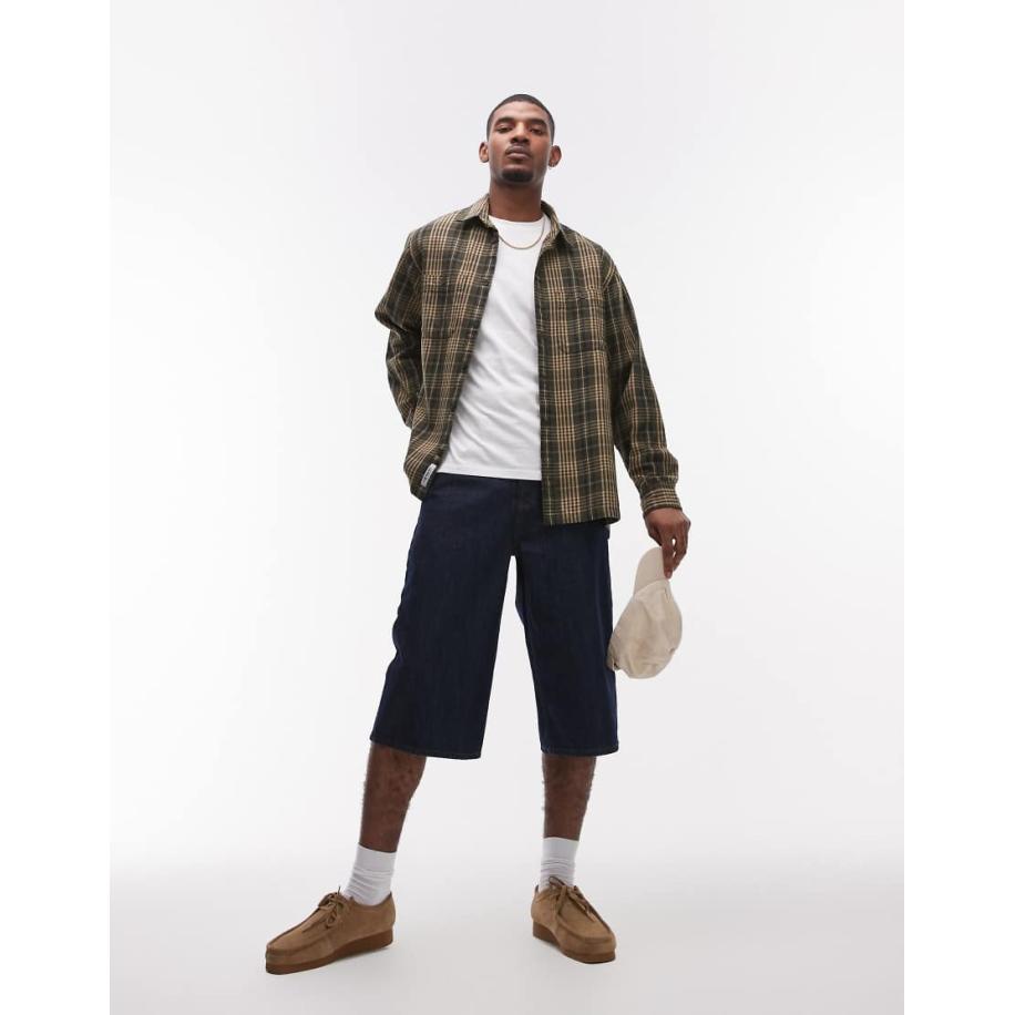 Topman - Halflange jort in mid-wash onbewerkt denim-Blauw Blauw