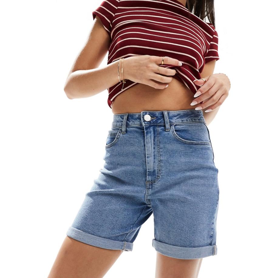 Vila Denim short met omslag in lichtblauwe wassing Blauw