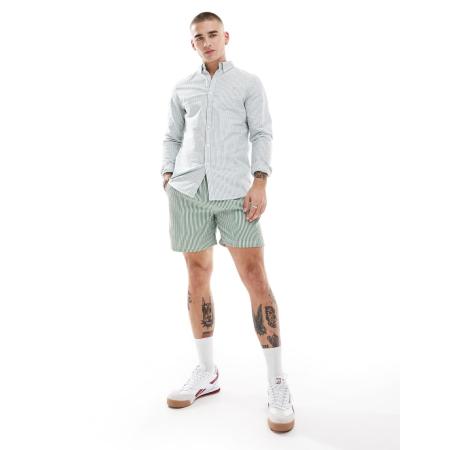 Farah - Colbert - Gestreepte seersucker zwemshort in groen en wit