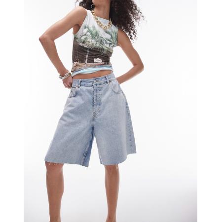 Topshop Losvallende denim short met bleekwassing-Blauw