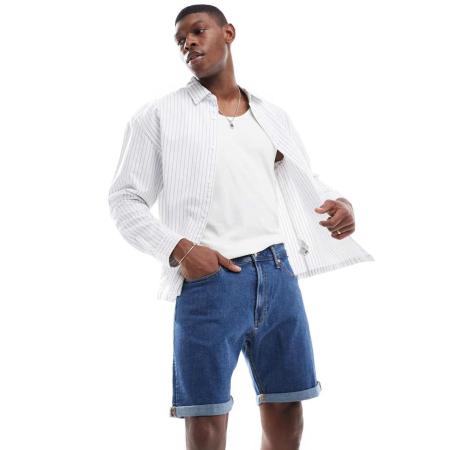 JJ Rebel - Denim shorts met omslag in middenblauw