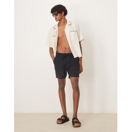 Abercrombie & Fitch - 6 inch short van linnenmix met textuur en trekkoord in zwart