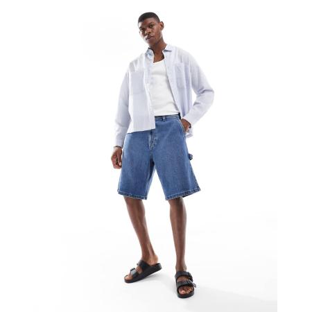 Hollister - Baggy jort in medium wassing-Blauw