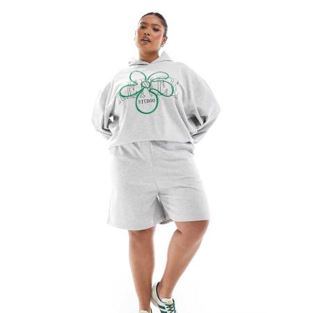 Renee Studio Plus Exclusives Short van sweatstof met lange pasvorm in grijs, deel van co-ord set