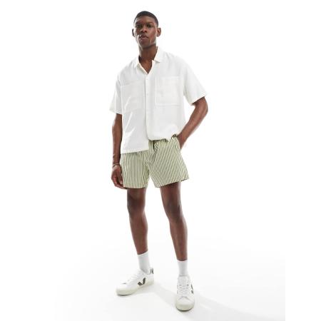 ASOS DESIGN - Korte short met wijde pijpen en strepen in groen en wit-Veelkleurig