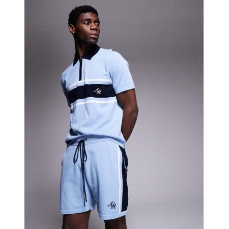 Alma de Ace - Gebreide short met logo in blauw, deel van co-ord set