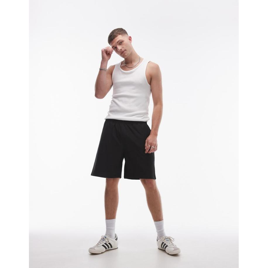 Topman - Oversized airtex short in zwart Zwart