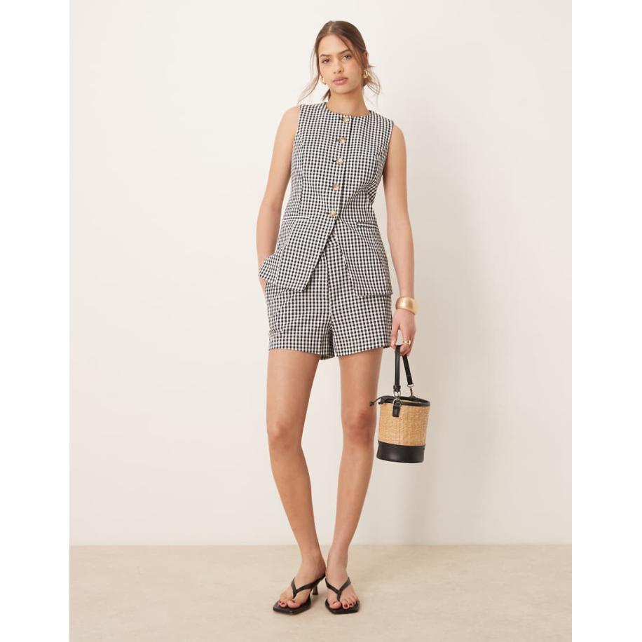 Nobody's Child Harper Elegante short in zwart-witte gingham ruit, deel van co-ord set Zwart