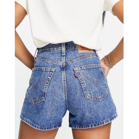 Levi's Mom short met hoge taille in mid-wash blauw