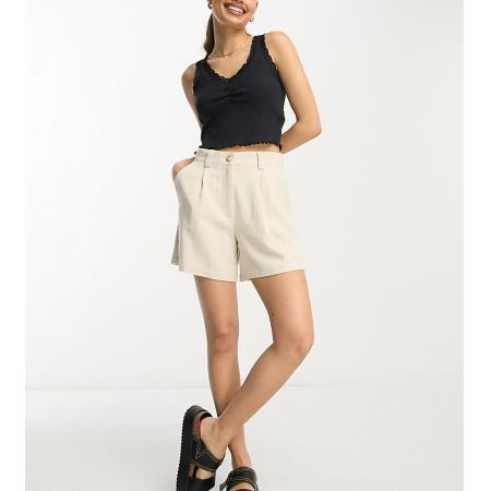 ASOS DESIGN Petite Dad short van linnenmix in stone-Neutraal