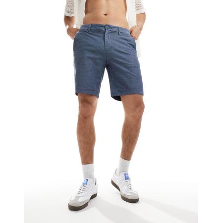ONLY & SONS - Chinoshort van linnenmix in gemêleerd marineblauw
