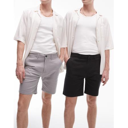 Topman - Set van 2 smalle chinoshorts in grijs en zwart-Veelkleurig