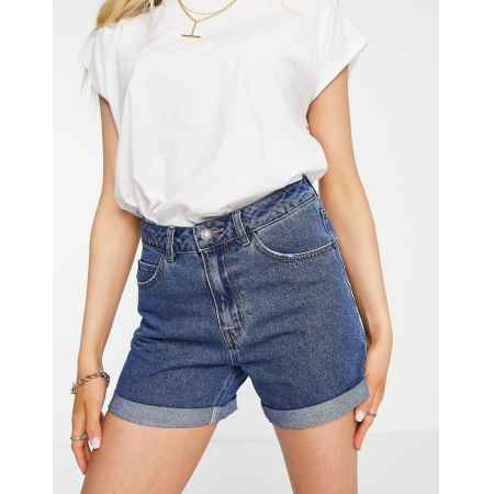 Vero Moda Denim mom short in middenblauw