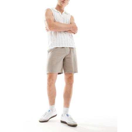 New Look - Short van linnenmix met elastische taille in bruin-Brown