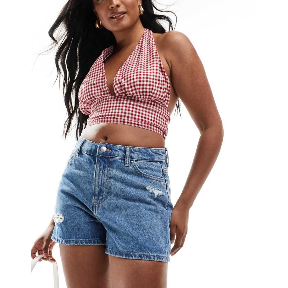 ONLY Distressed denim mom short met hoge taille in midden blauw Blauw