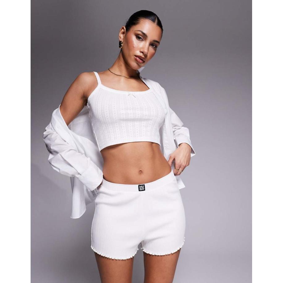 HUGO Red Loungeshort met gestapeld logo in beige-Neutraal Multicolor