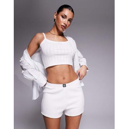 HUGO Red Loungeshort met gestapeld logo in beige-Neutraal