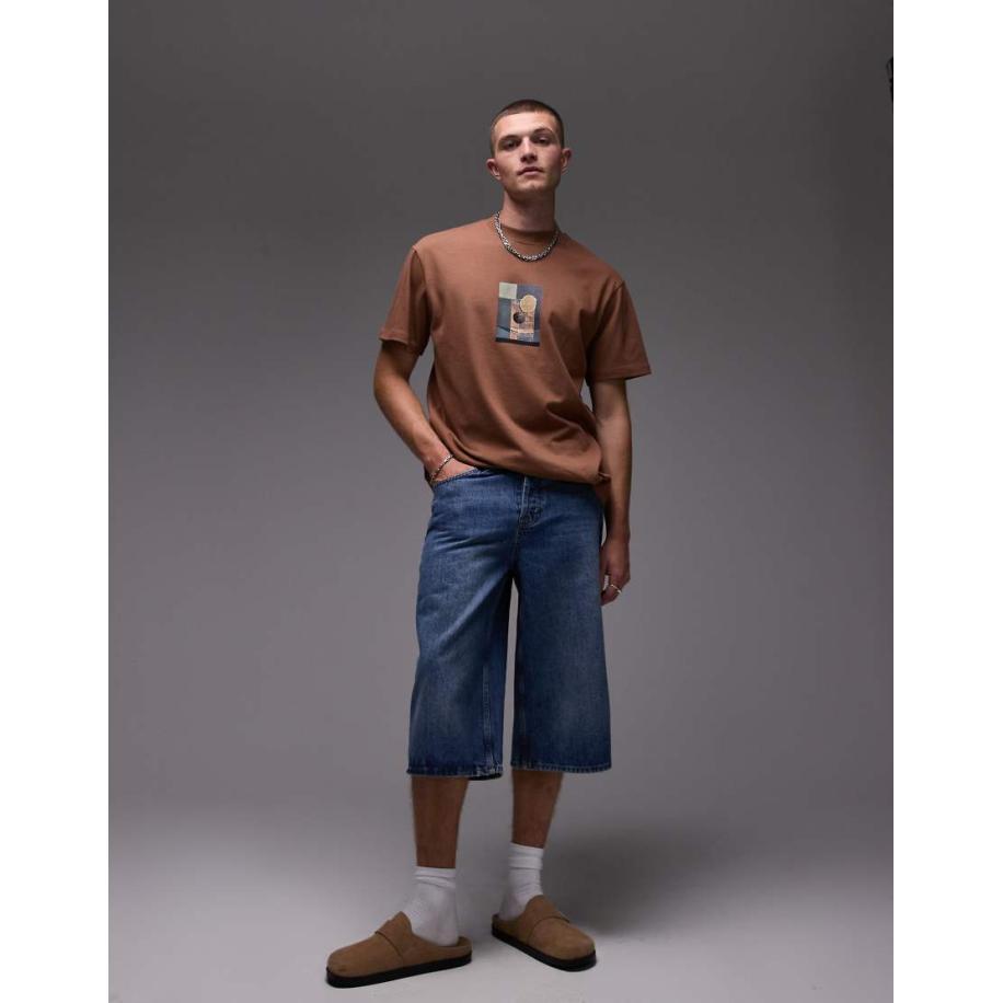 Topman - Denim halflange jort in mid wash blauw Blauw