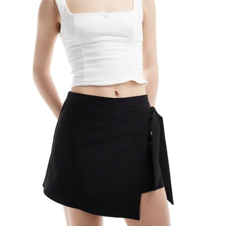 ASOS DESIGN Elegante skort met overslag in zwart
