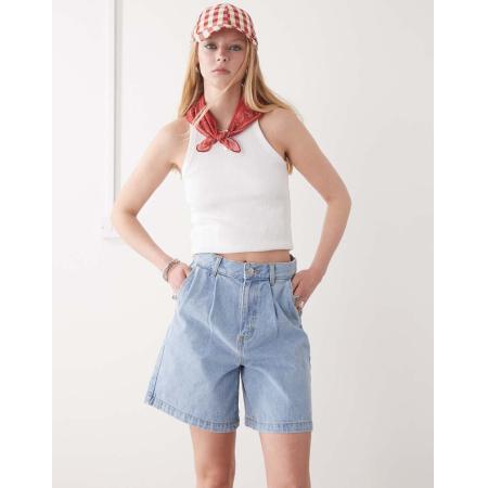Obey Eli Denim shorts met plooien in lichtblauw