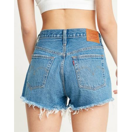 Levi's 501® original Short met halfhoge taille en onafgewerkte zoom in mid wash-Blauw