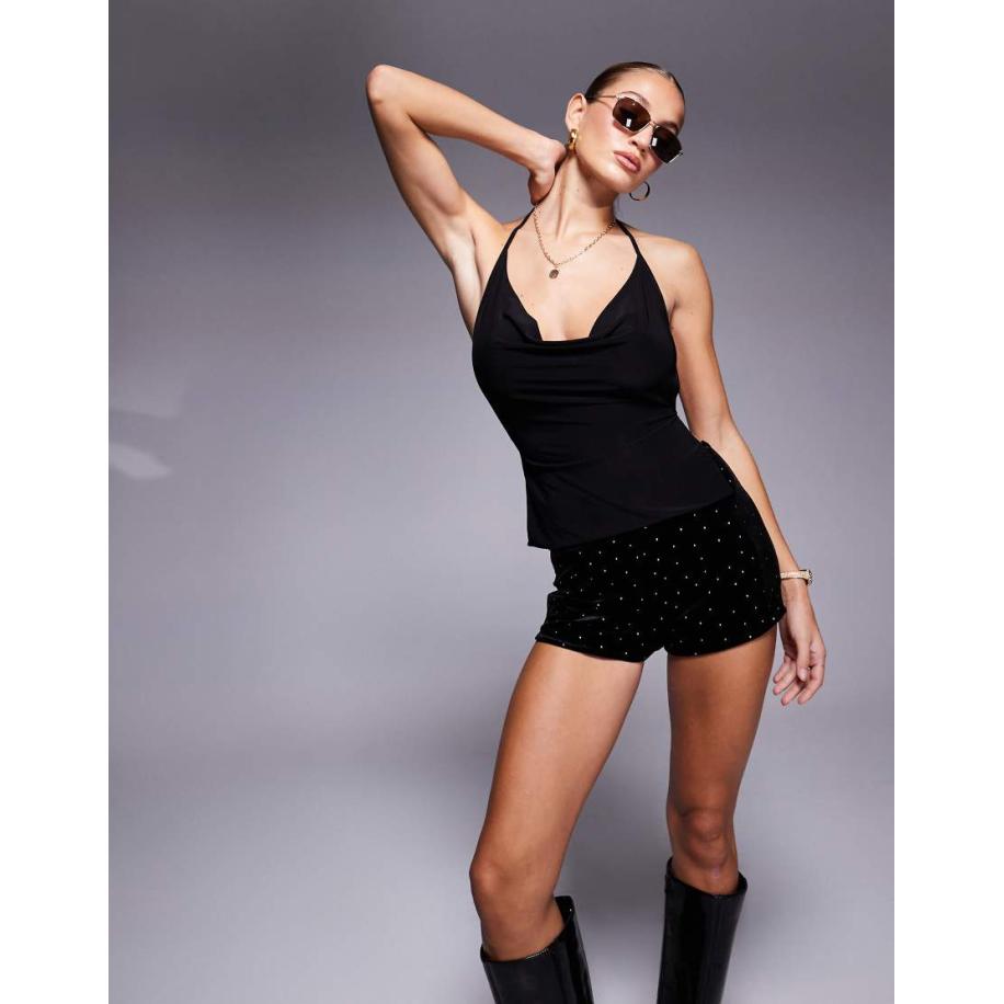 Jaded Rose Hotpants van fluweel met diamantjes in zwart Zwart