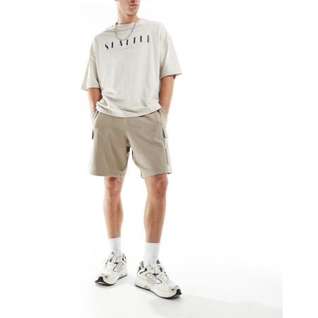 New Look - Jersey cargoshort in stone-Neutraal