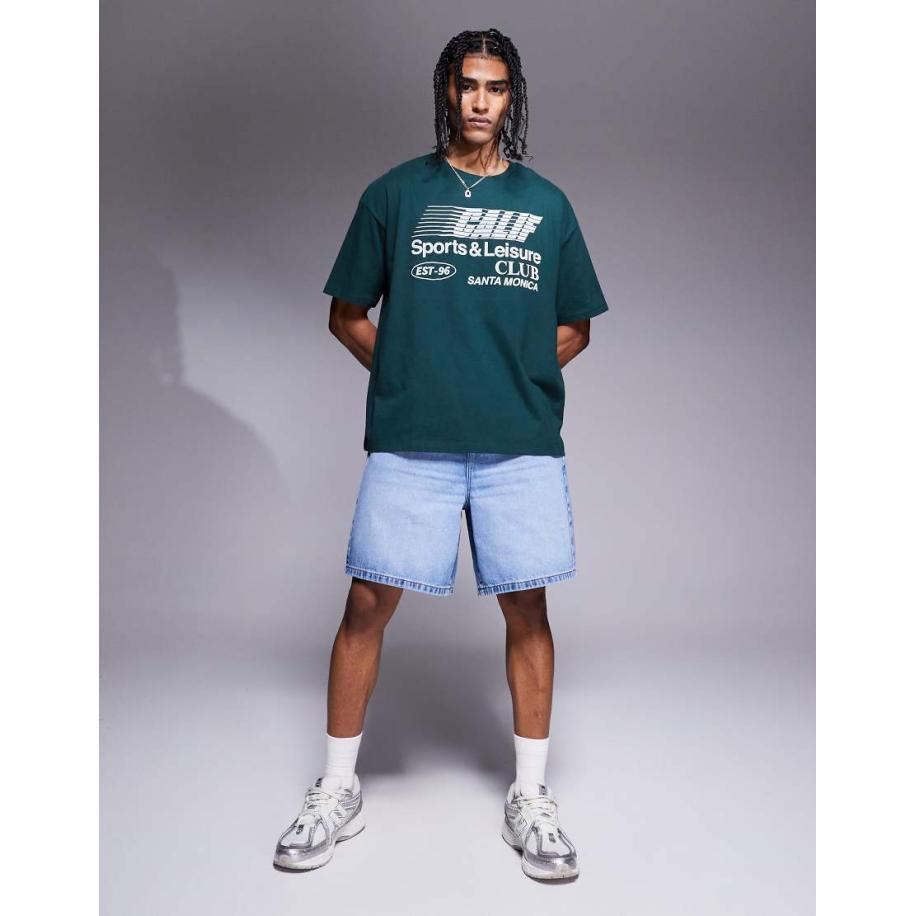 ASOS DESIGN - Denim jort met standaard lengte in lichte wassing blauw Blauw