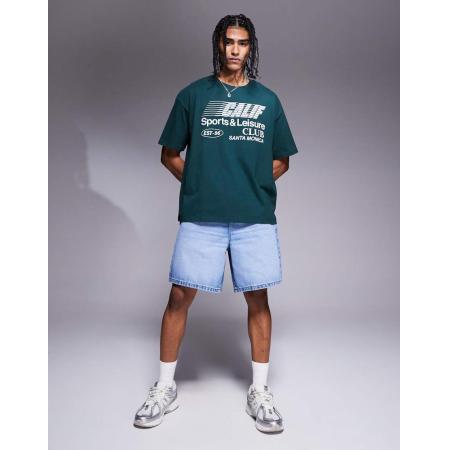 ASOS DESIGN - Denim jort met standaard lengte in lichte wassing blauw