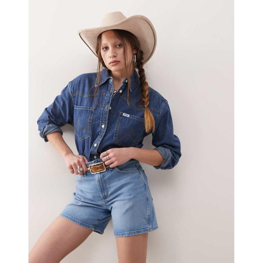 Wrangler Denim cowboyshort van 5 inch in indigoblauw Blauw