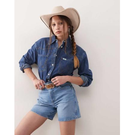 Wrangler Denim cowboyshort van 5 inch in indigoblauw