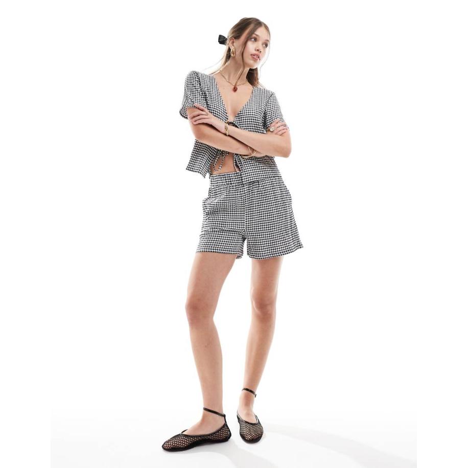 JDY Short met gingham ruit, deel van co-ord set-Zwart Zwart