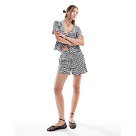 JDY Short met gingham ruit, deel van co-ord set-Zwart