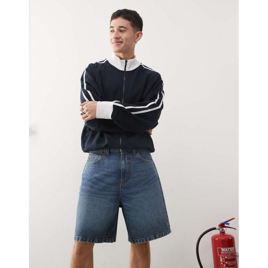 COLLUSION - X004 - Short met halfhoge taille in mid-wash-Blauw Blauw