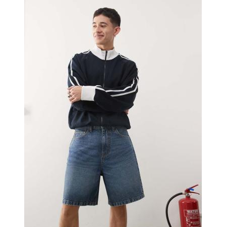 COLLUSION - X004 - Short met halfhoge taille in mid-wash-Blauw