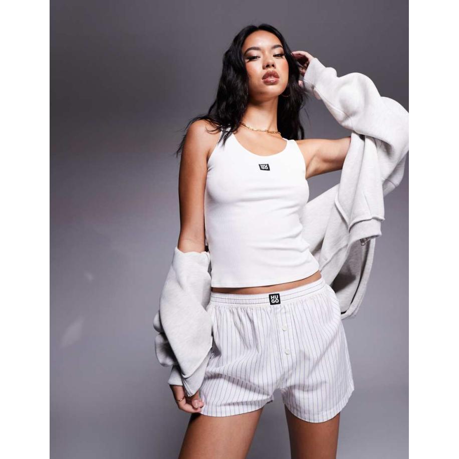 HUGO Bodywear Maia Pyjama boxershort in witte streep, deel van co-ord set Wit