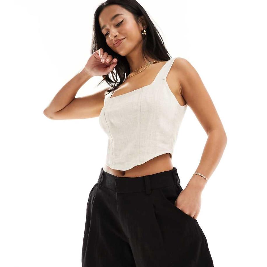 ASOS DESIGN Petite Dad short van linnenmix in zwart Bruin