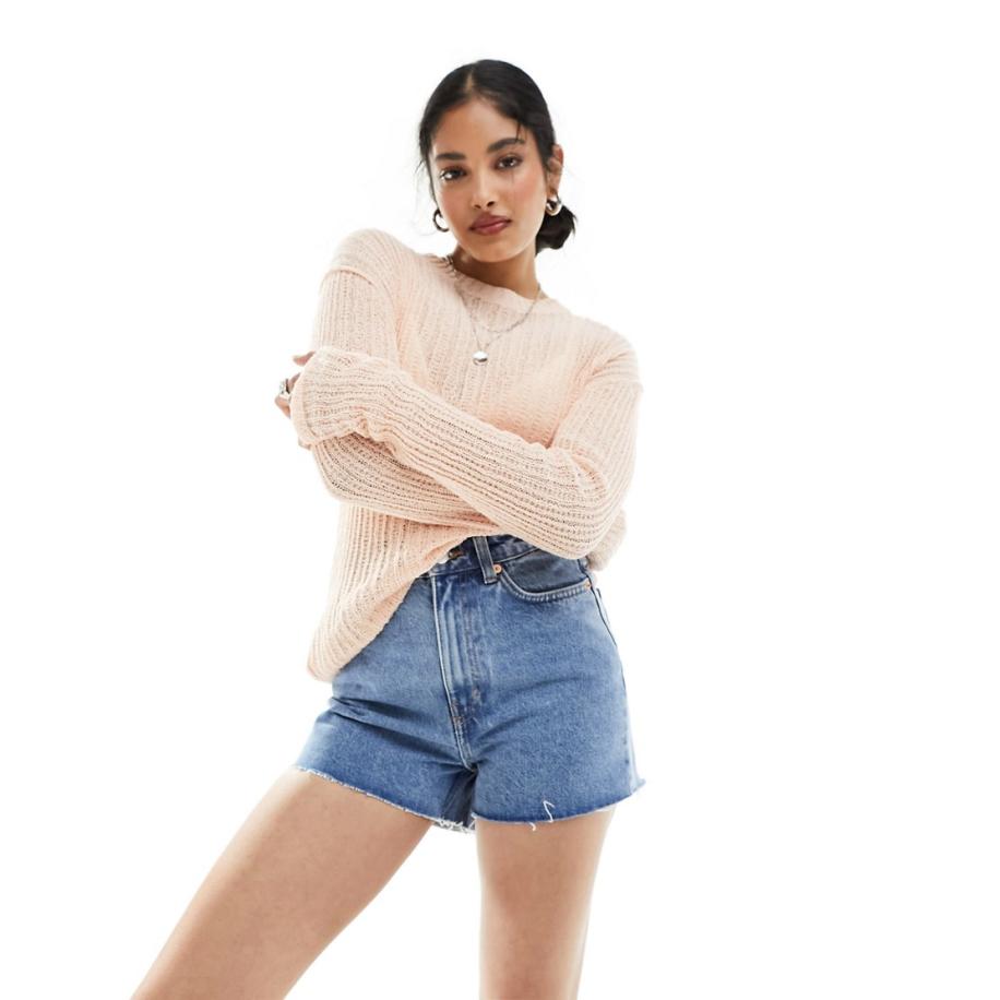 Weekday Rowe Denim mom short met hoge taille in jaren 90 blauw Blauw