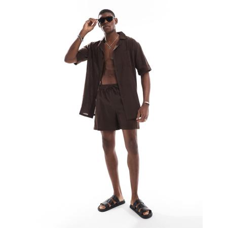 Sol Beach - Strandbroek met textuur en trekkoord in bruin