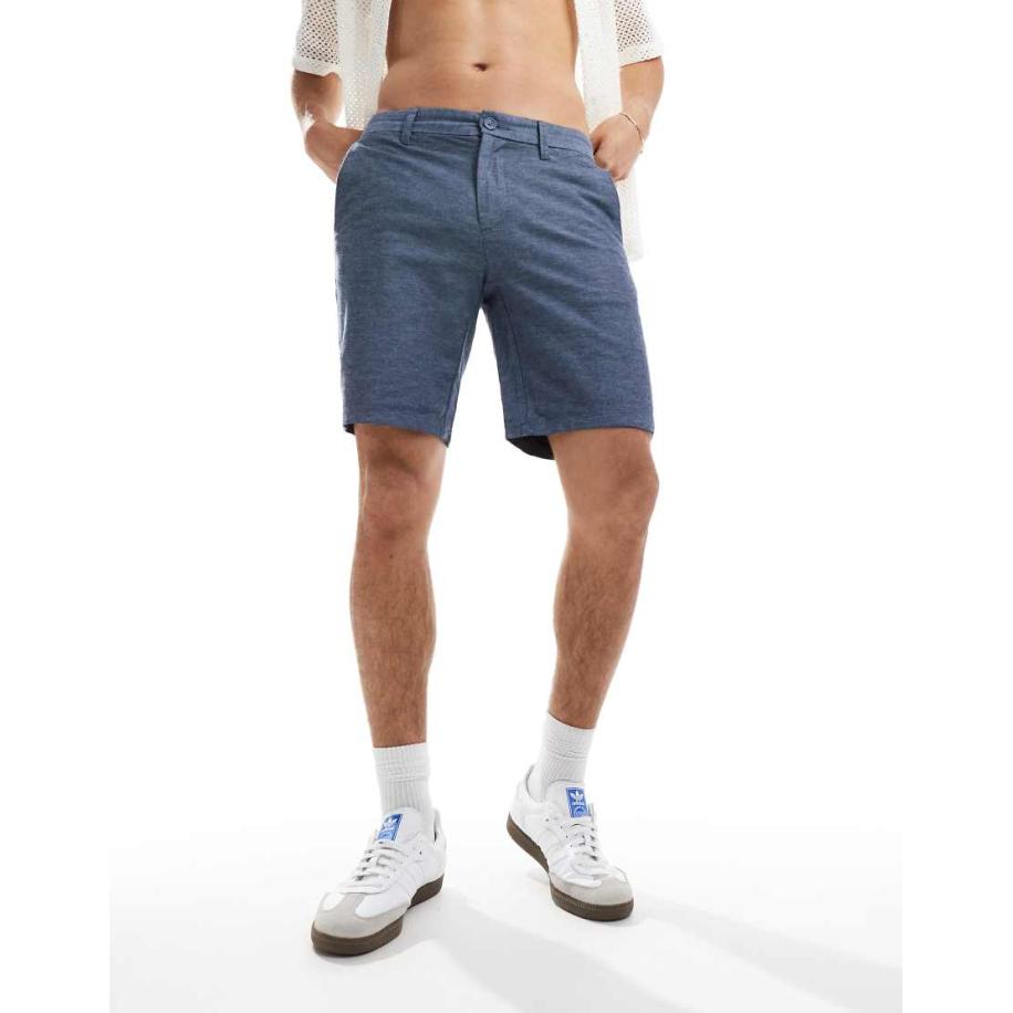 ONLY & SONS - Chinoshort van linnenmix in gemêleerd marineblauw Blauw