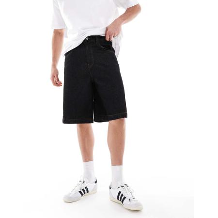 ASOS DESIGN - Lange denim jort in zwarte wassing