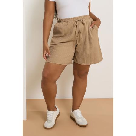 Yours Curve Natural Brown Crinkle Tie Waist Shorts Size 58-60