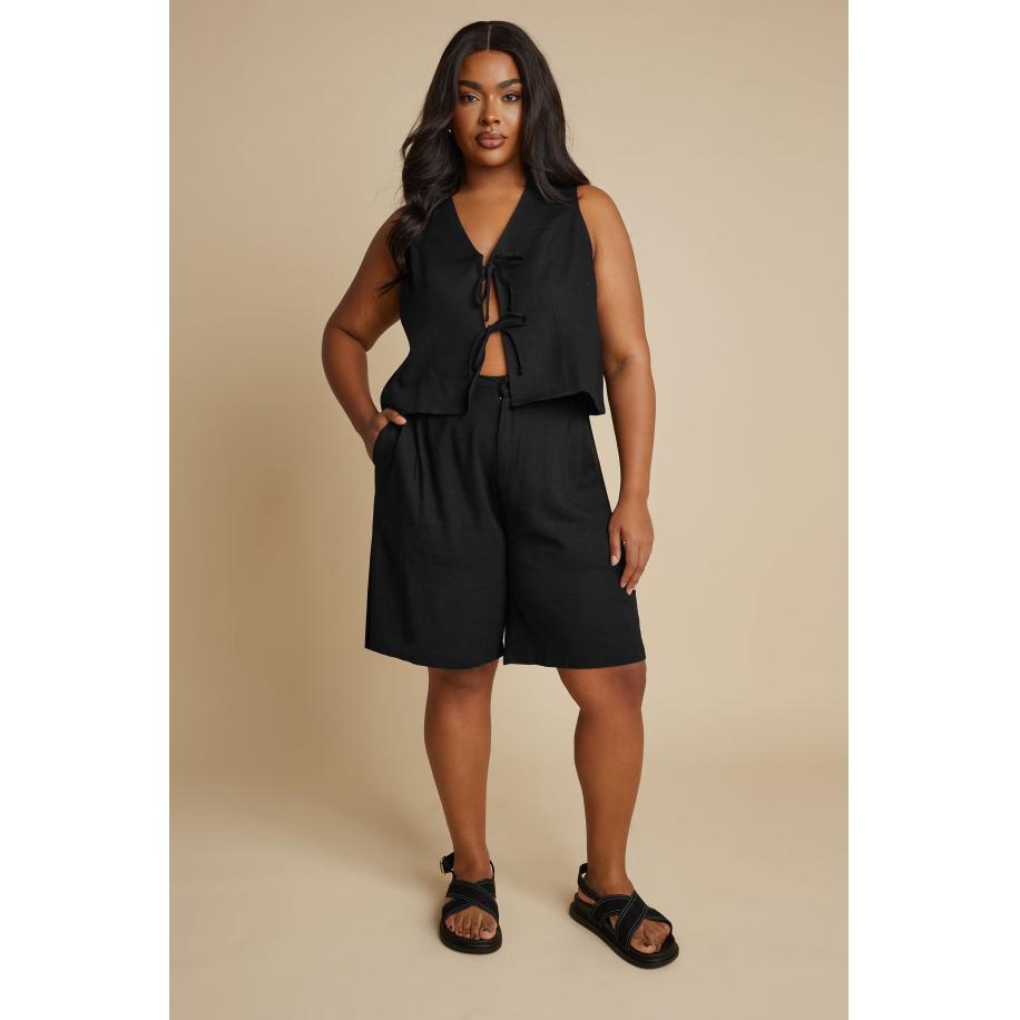 Yours Bermuda Short Van Linnenmix In Zwart Size 62-64 Zwart