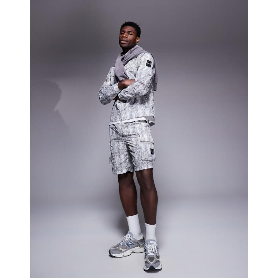 Marshall Artist - Cargoshort met vervaagde camouflageprint in multi, deel van co-ord set-Groen Groen