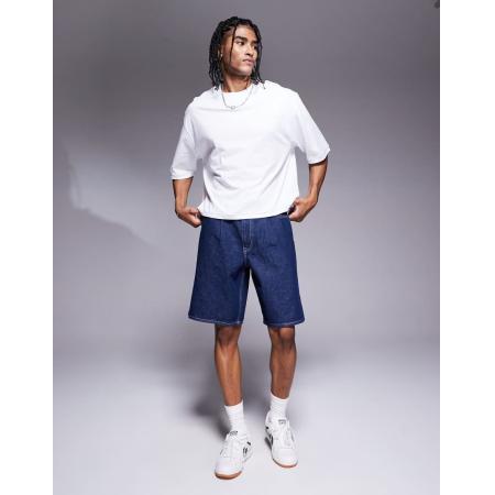 ASOS DESIGN - Denim shorts met wijde pijpen in blauw