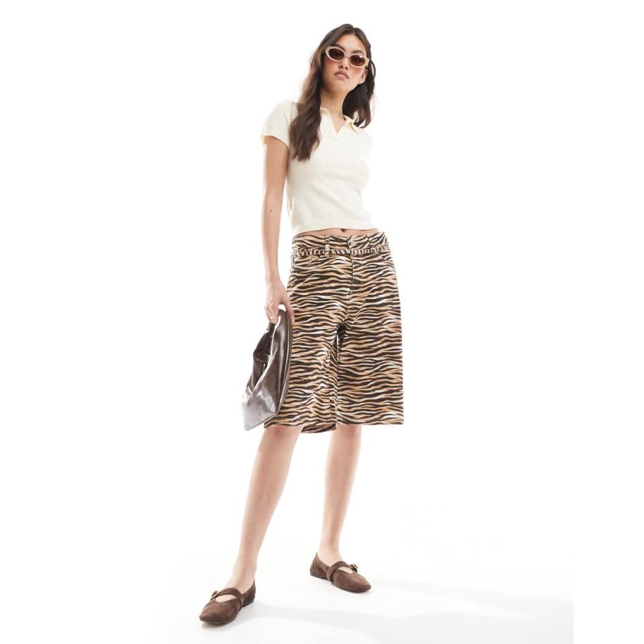 Monki Timmermans jorts met tijgerprint in beige-Neutraal Multicolor
