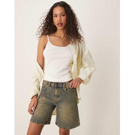 Dickies Herndon Losvallende denim shorts in indigo met gele vervaging-Blauw