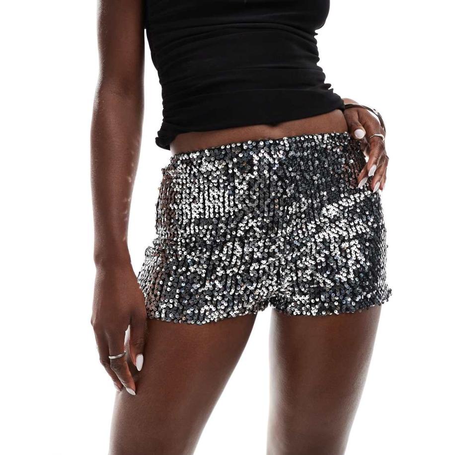 ASOS DESIGN Shorts met lovertjes in zilver Zilver