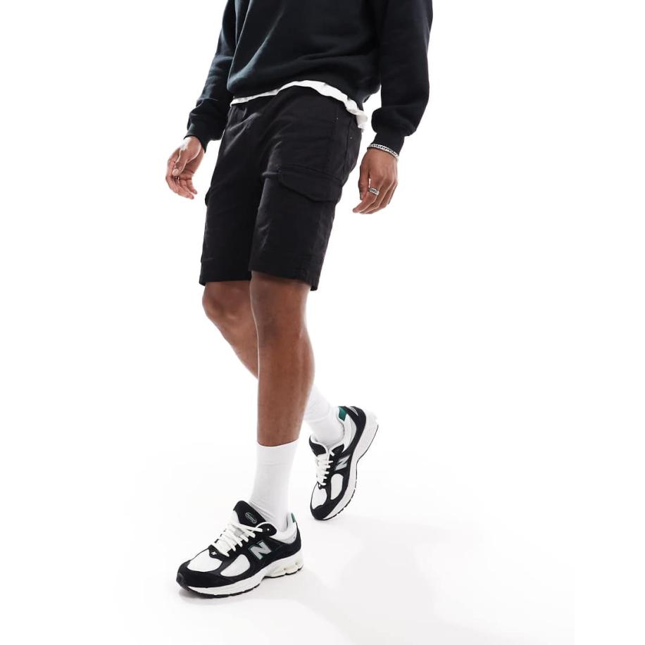 DTT - Cargoshort met garment-dye in zwart Zwart